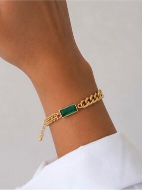 18K Gold Plated Emerald Green Stone Bracelet